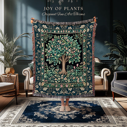 Folklore Forest Storybook Tree Throw Blanket Woven Cotton Wall Tapestry
