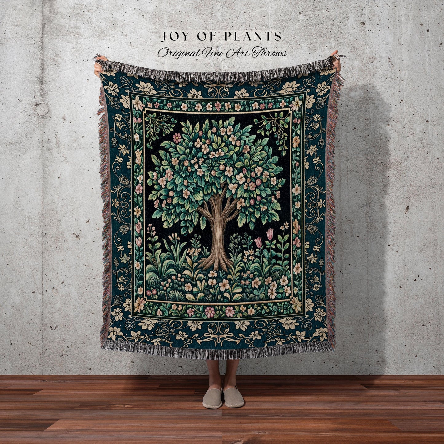 Folklore Forest Storybook Tree Throw Blanket Woven Cotton Wall Tapestry