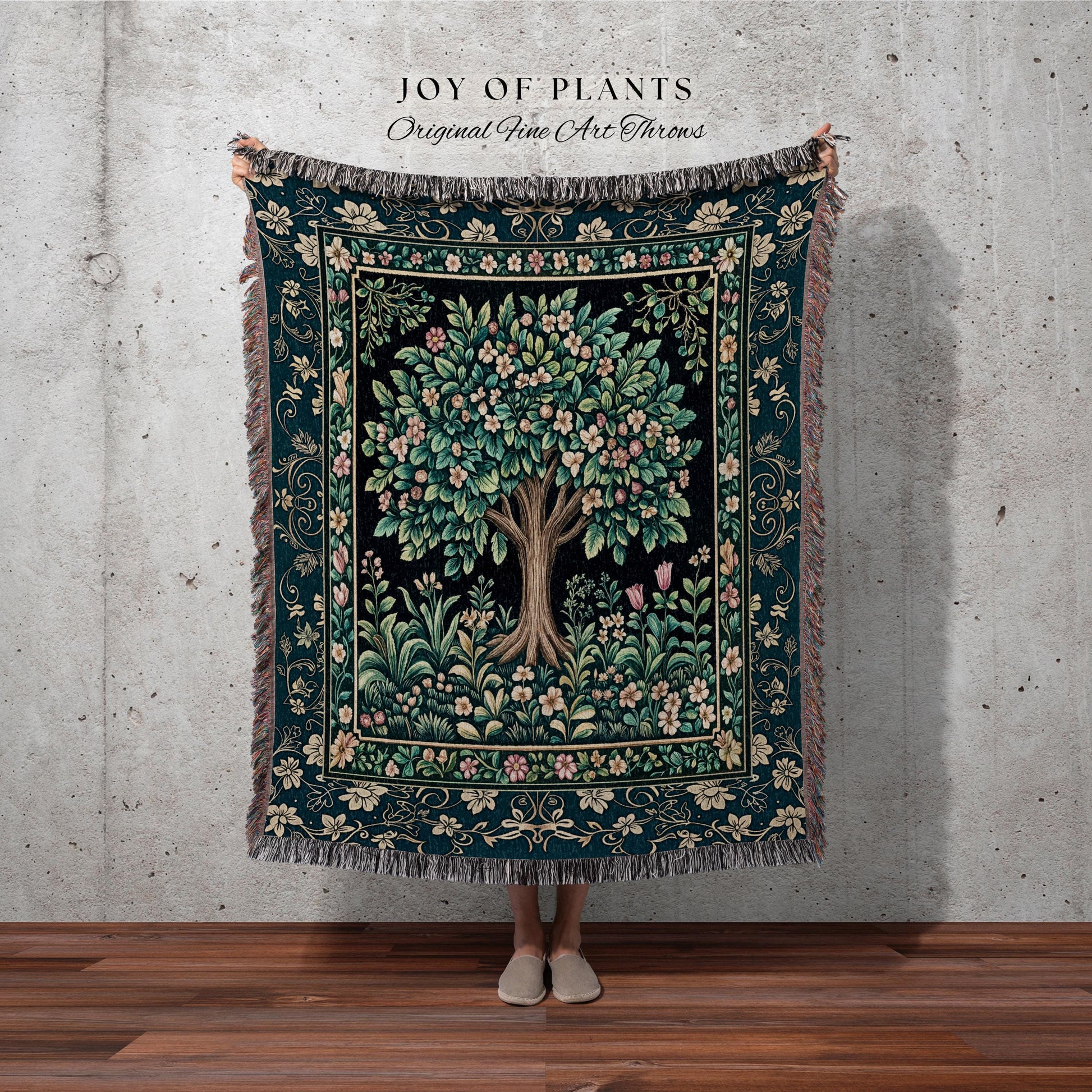 Folklore Forest Storybook Tree Throw Blanket Woven Cotton Wall Tapestry