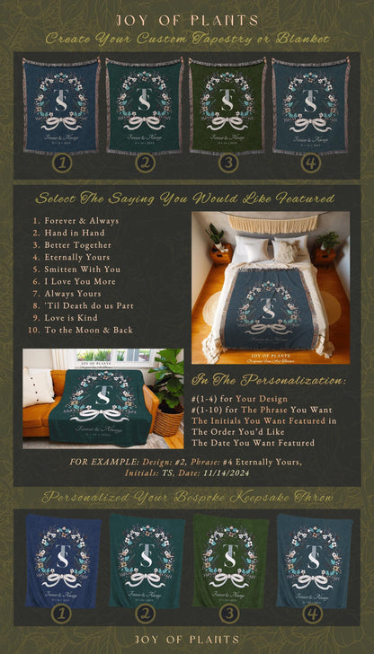 Farmhouse Wedding Wreath Blanket Custom | Rustic Tapestry Keepsake His and Hers Dating Anniversary Floral Wreath for Girlfriend Initials |