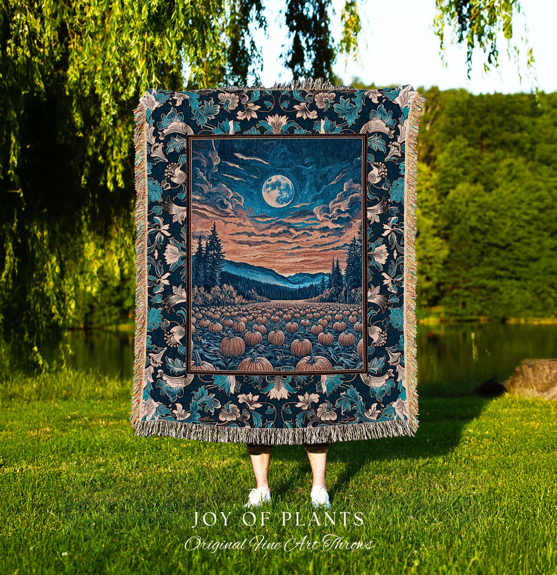 Rustic Autumn Pumpkin Patch Tapestry | Cute Spooky Boho Halloween Decor Whimsigoth Fall Aesthetic Throw Blanket Dark Academia Moody Occult |