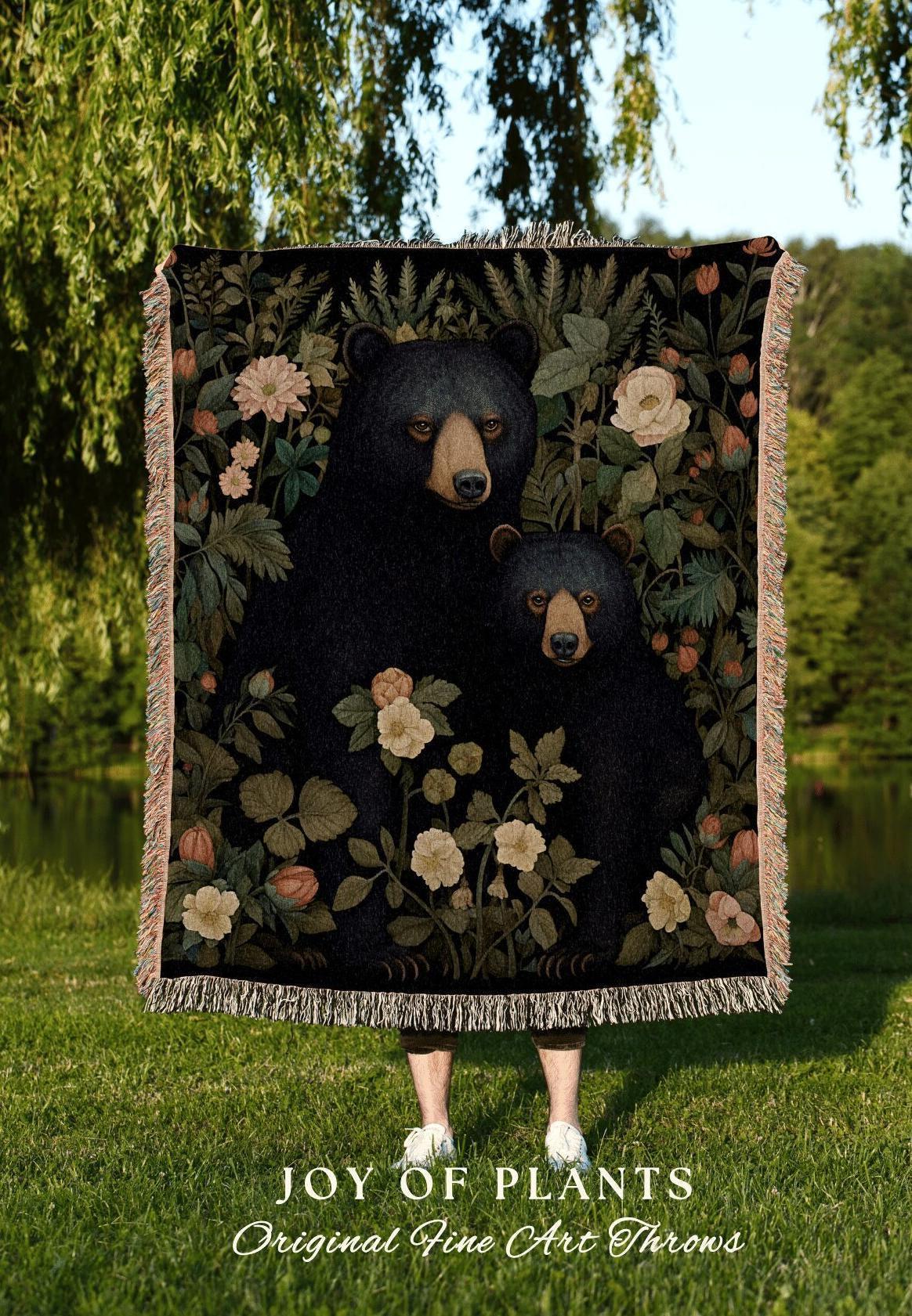 Bear Blanket Woven Tapestry | Woven Fringe Blanket Tapestry William Morris Tapestry Morris Decor Bear Couple Blanket Woodland Cottagecore |