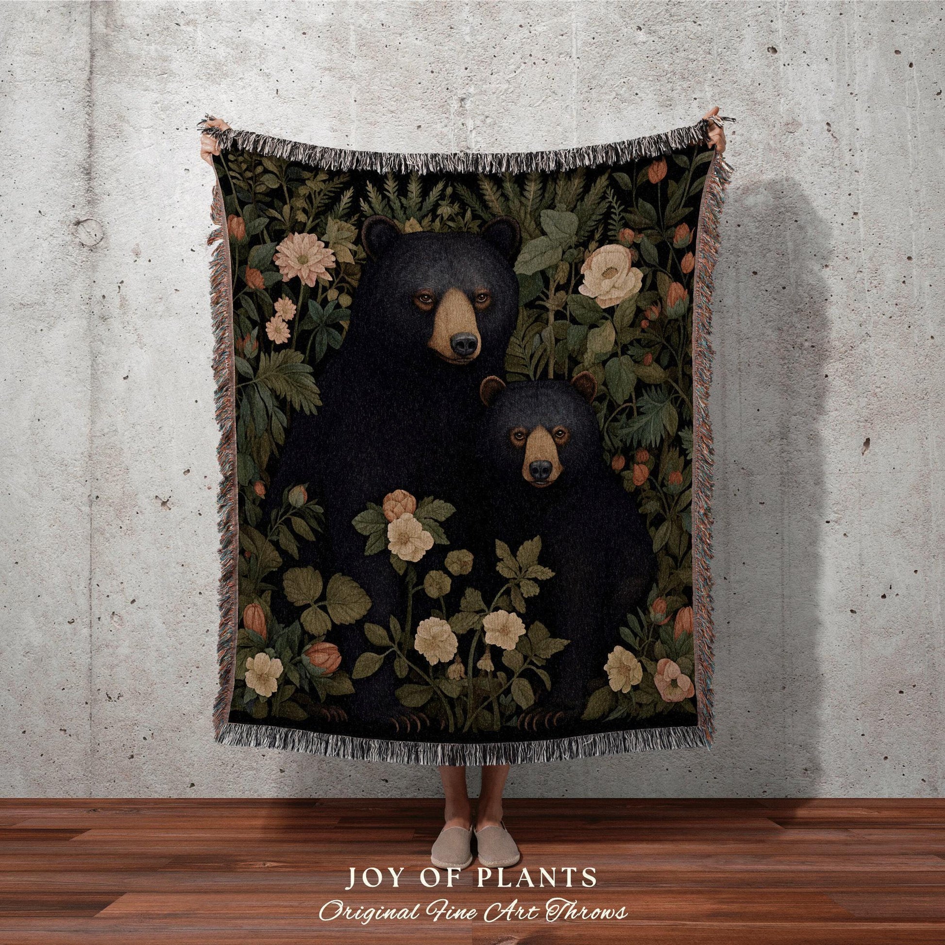 Bear Blanket Woven Tapestry | Woven Fringe Blanket Tapestry William Morris Tapestry Morris Decor Bear Couple Blanket Woodland Cottagecore |