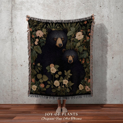 Bear Blanket Woven Tapestry | Woven Fringe Blanket Tapestry William Morris Tapestry Morris Decor Bear Couple Blanket Woodland Cottagecore |