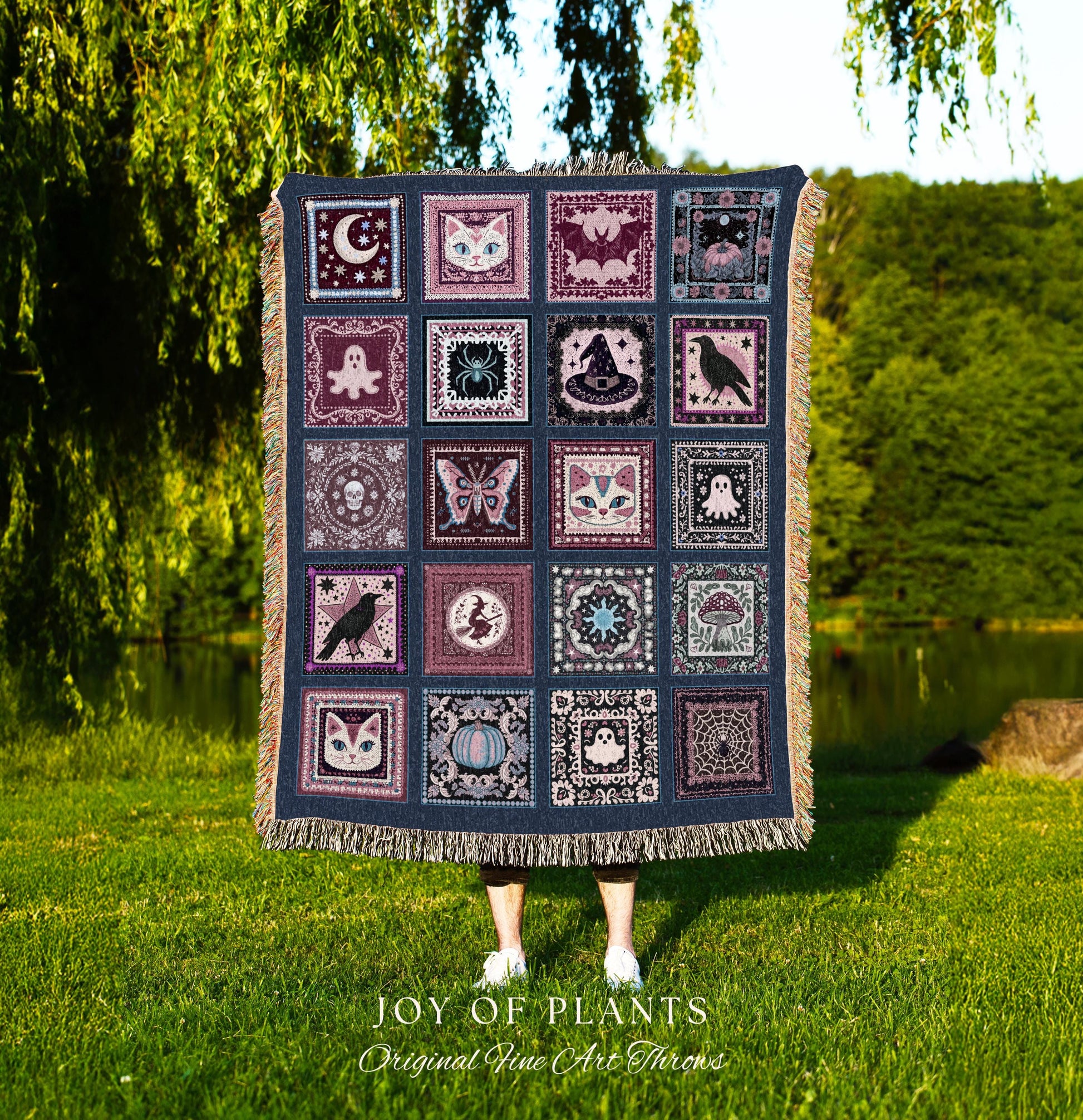 Folklore Muted Mauve Cotton Throw Blanket | Cozy Whimsigoth Halloween Tapestry Light Academia Cottagecore Bedroom Spooky Season Fairycore |