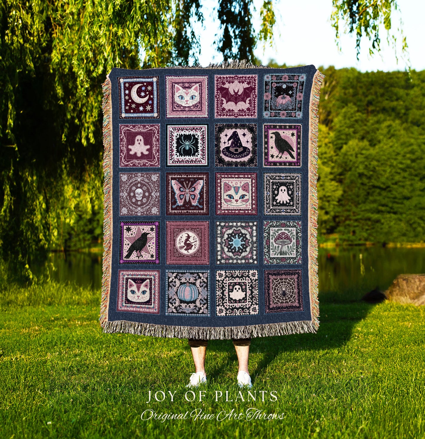 Folklore Muted Mauve Cotton Throw Blanket | Cozy Whimsigoth Halloween Tapestry Light Academia Cottagecore Bedroom Spooky Season Fairycore |