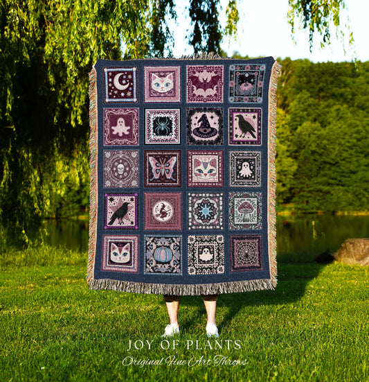 Folklore Muted Mauve Cotton Throw Blanket | Cozy Whimsigoth Halloween Tapestry Light Academia Cottagecore Bedroom Spooky Season Fairycore |