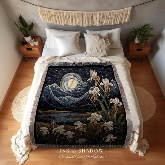 Iris Birth Flower February Birthday Custom Gift | Woven Blanket Personalized Birth Month Flower Tapestry | February Iris Flower Landscape |