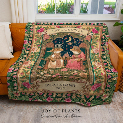 Until We Croak Frog Couple Blanket | Toad Lovers Personalized Anniversary Gift Woven Throw Custom Name Blanket Pastel Cottagecore Aesthetic