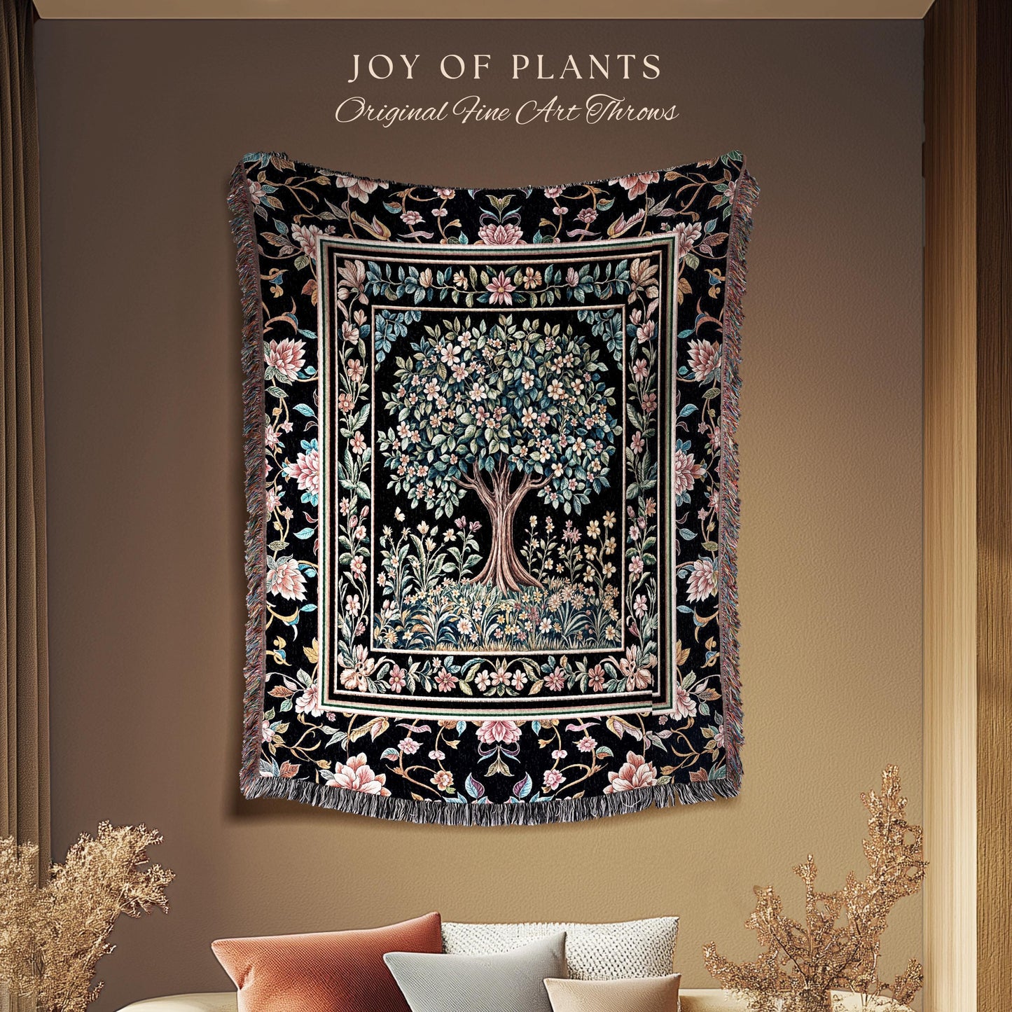 Eclectic Whimsy Tree of Life Woven Throw Blanket Jacquard Tapestry