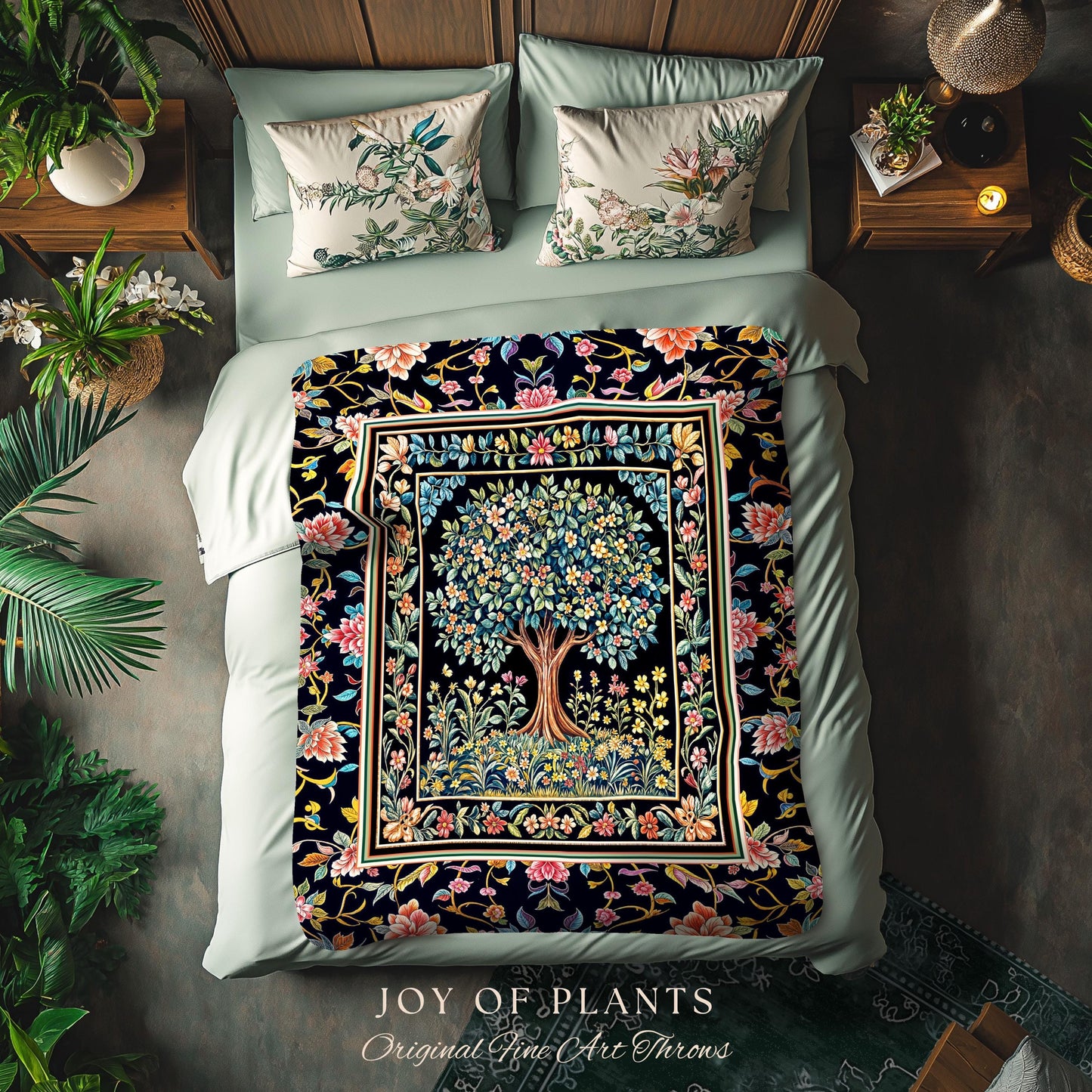 Eclectic Whimsy Tree of Life Woven Throw Blanket Jacquard Tapestry