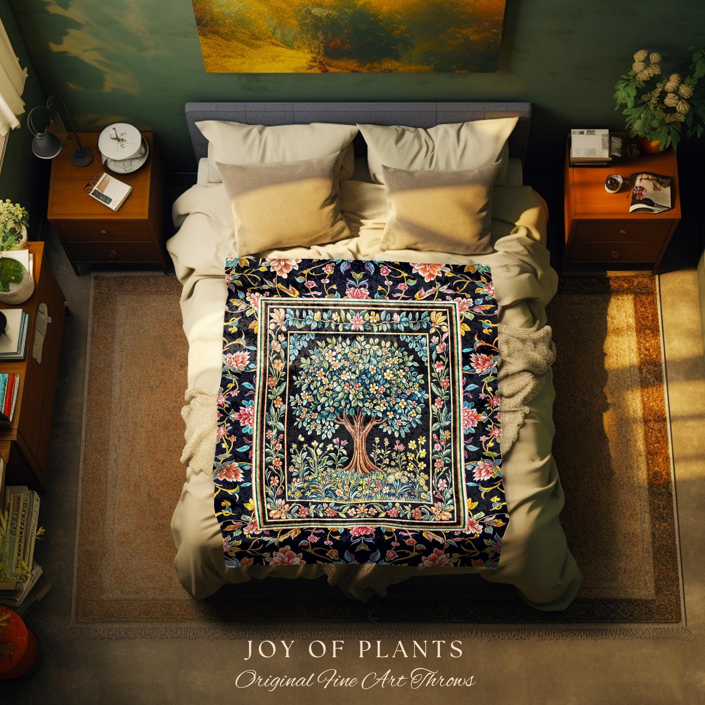 Eclectic Whimsy Tree of Life Woven Throw Blanket Jacquard Tapestry