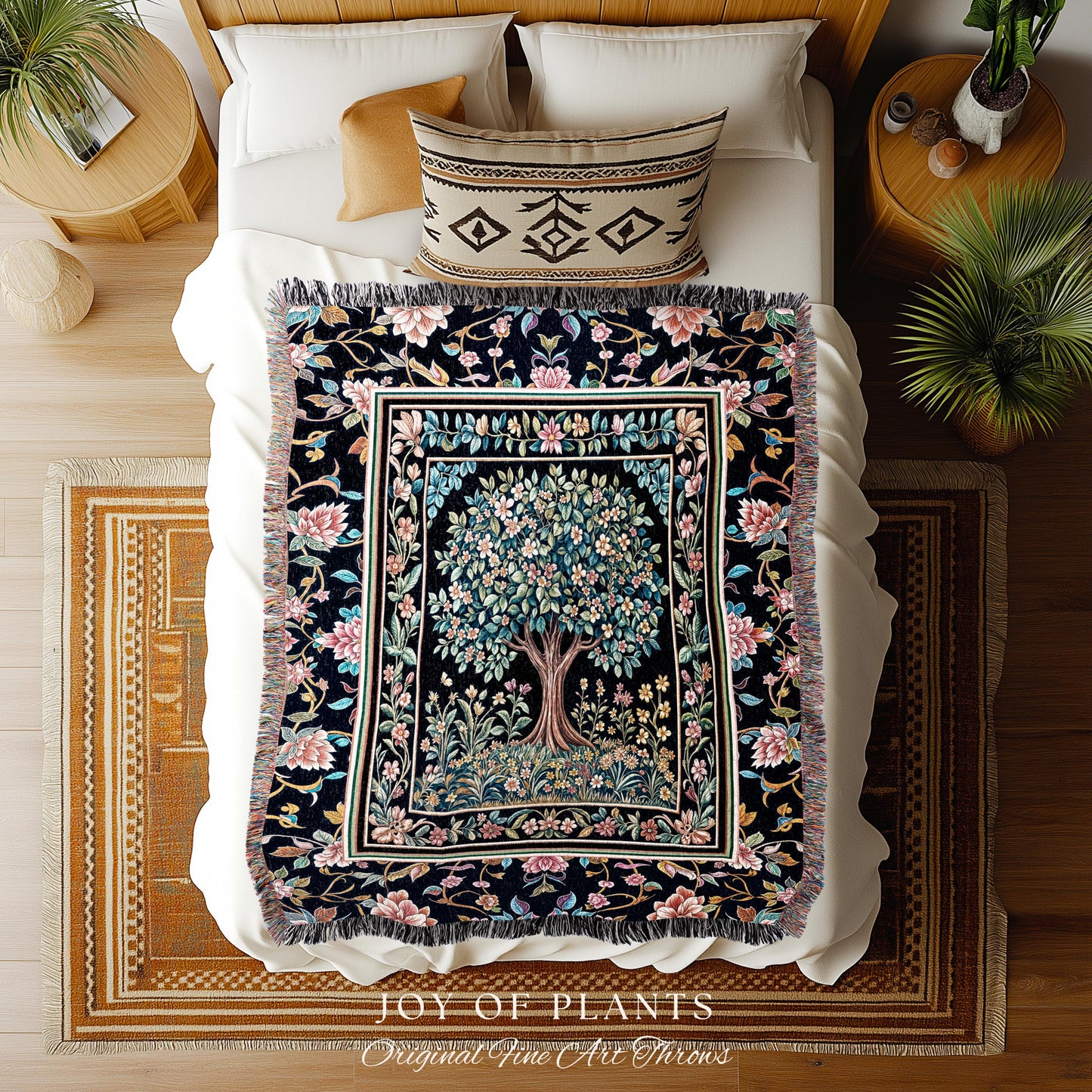 Eclectic Whimsy Tree of Life Woven Throw Blanket Jacquard Tapestry