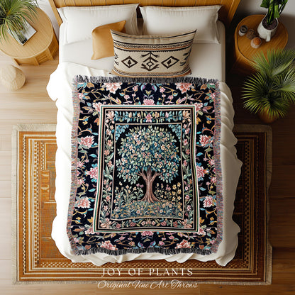 Eclectic Whimsy Tree of Life Woven Throw Blanket Jacquard Tapestry