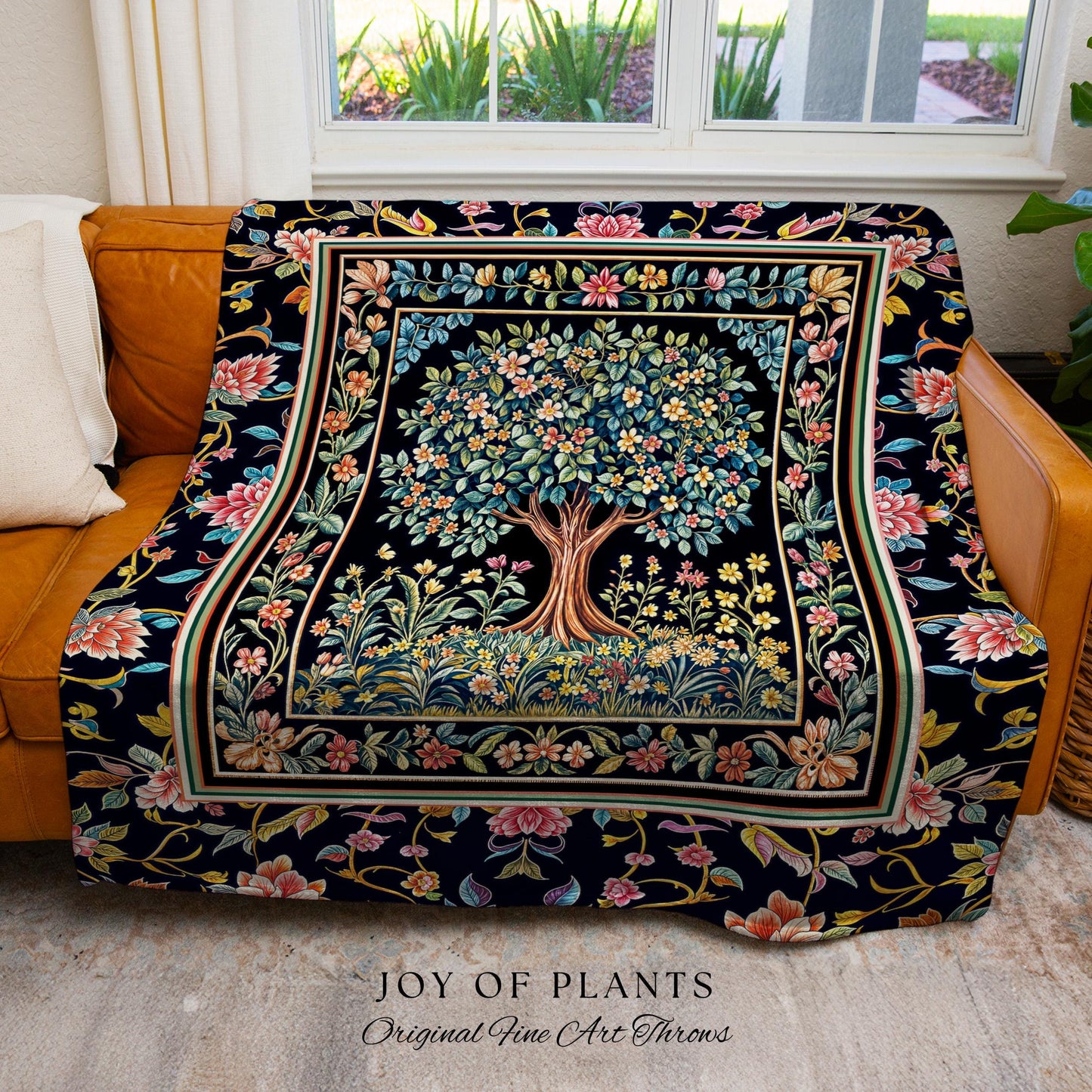 Eclectic Whimsy Tree of Life Woven Throw Blanket Jacquard Tapestry