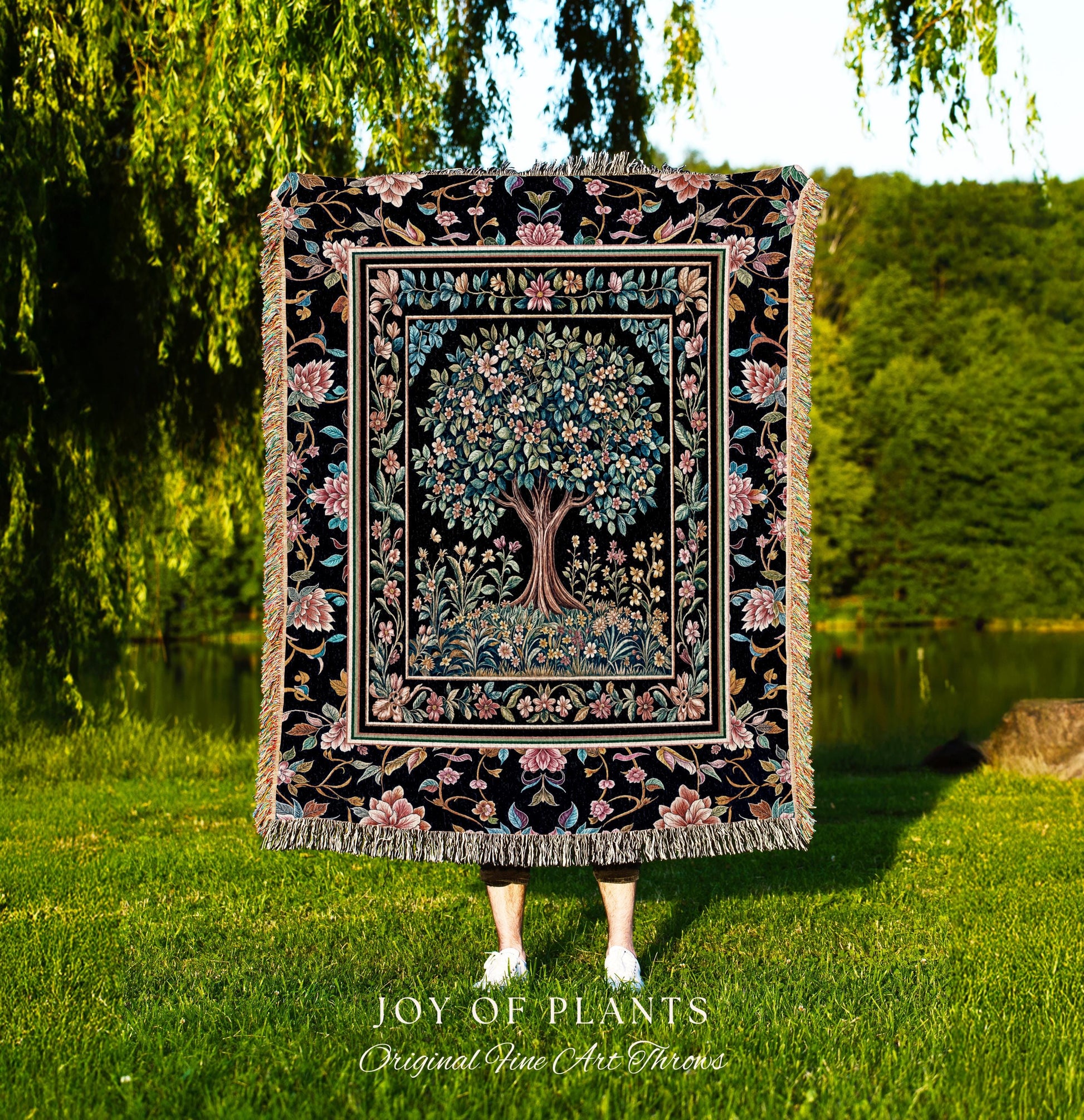 Eclectic Whimsy Tree of Life Woven Throw Blanket Jacquard Tapestry