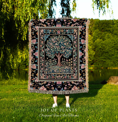 Eclectic Whimsy Tree of Life Woven Throw Blanket Jacquard Tapestry
