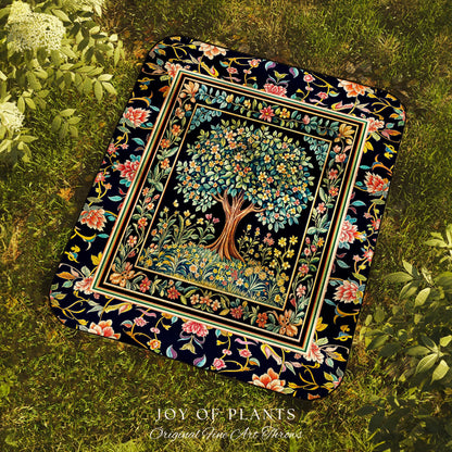 Eclectic Whimsy Tree of Life Woven Throw Blanket Jacquard Tapestry