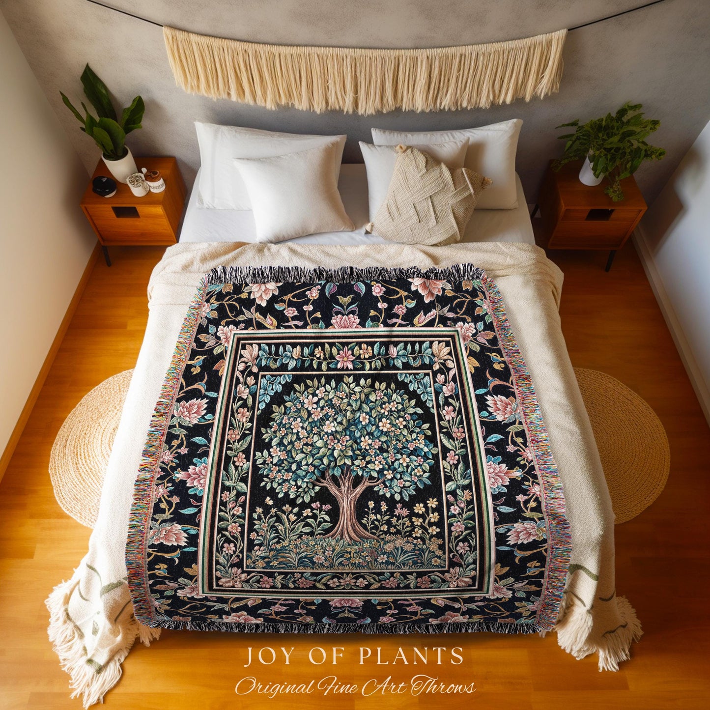 Eclectic Whimsy Tree of Life Woven Throw Blanket Jacquard Tapestry