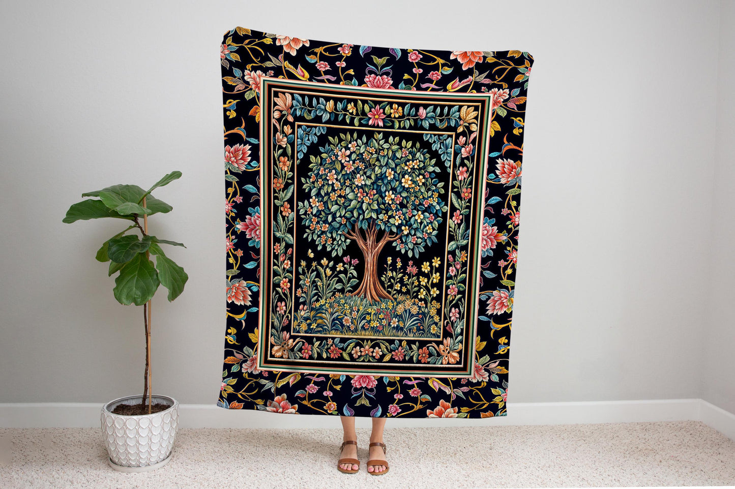 Eclectic Whimsy Tree of Life Woven Throw Blanket Jacquard Tapestry