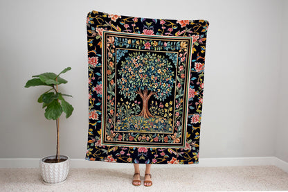 Eclectic Whimsy Tree of Life Woven Throw Blanket Jacquard Tapestry