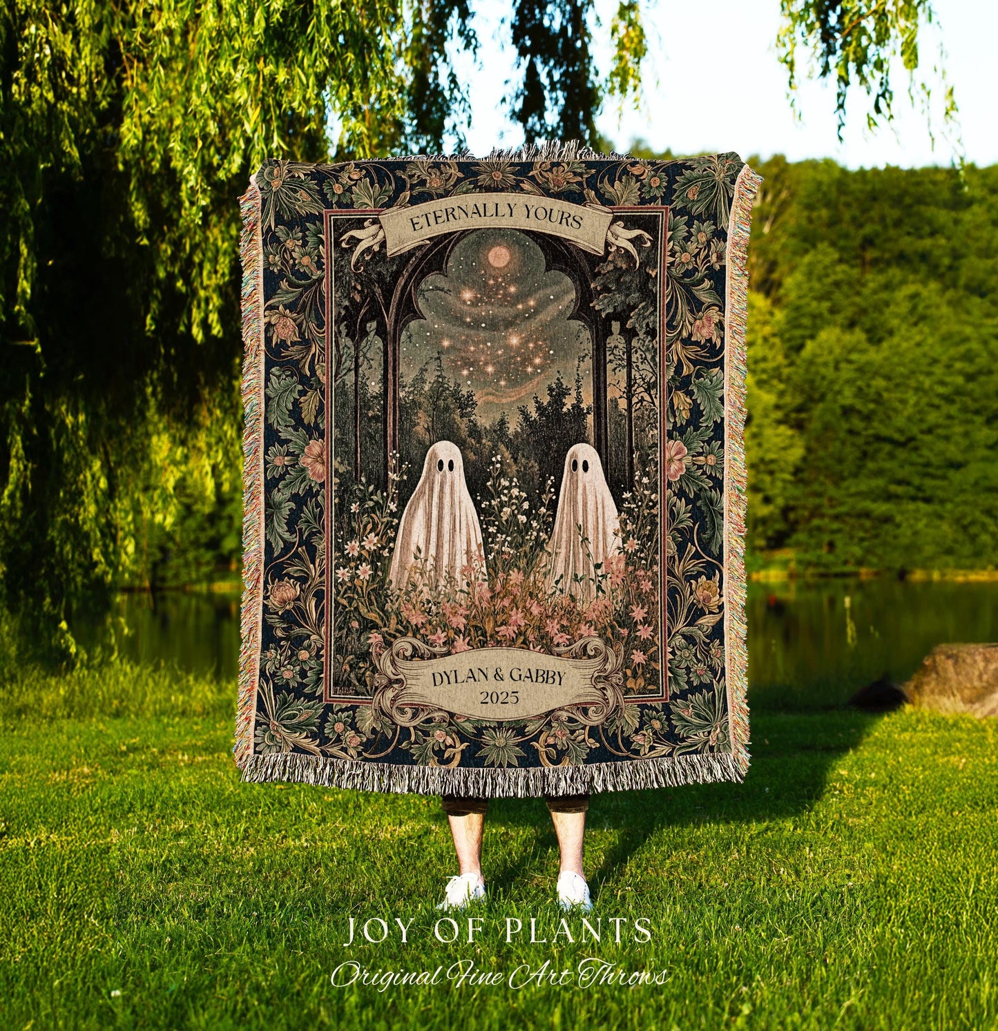 Moonlit Meadow Custom Spirits Blanket | Cozy Cottagecore Throw Haunted Gothic Couple Fall Wedding Whimsical Spooky Custom Anniversary Gift