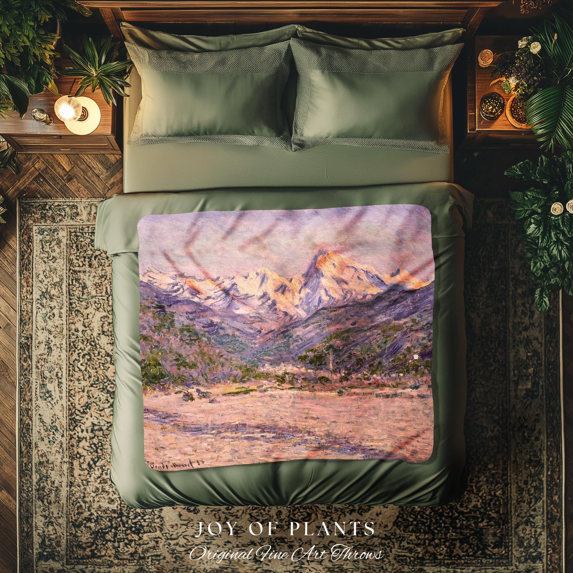 The Mountains in the Creuse Blanket Monet Fine Art Tapestry Throw | Serene Mountain Landscape Soft Muted Earthy Tones Cottagecore Blanket