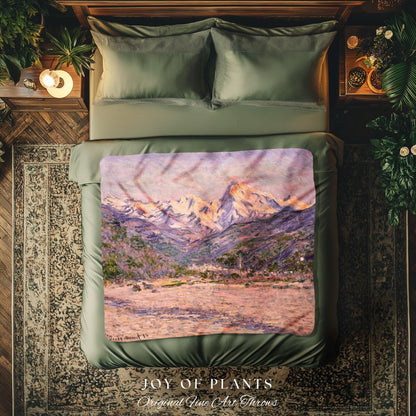 The Mountains in the Creuse Blanket Monet Fine Art Tapestry Throw | Serene Mountain Landscape Soft Muted Earthy Tones Cottagecore Blanket