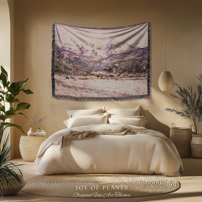The Mountains in the Creuse Blanket Monet Fine Art Tapestry Throw | Serene Mountain Landscape Soft Muted Earthy Tones Cottagecore Blanket