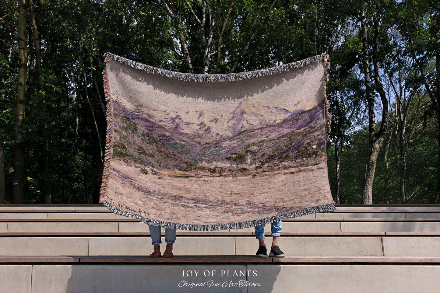 The Mountains in the Creuse Blanket Monet Fine Art Tapestry Throw | Serene Mountain Landscape Soft Muted Earthy Tones Cottagecore Blanket
