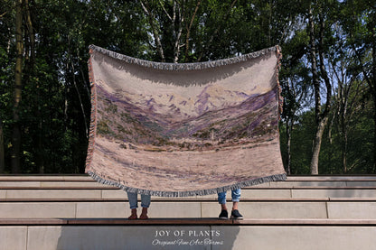 The Mountains in the Creuse Blanket Monet Fine Art Tapestry Throw | Serene Mountain Landscape Soft Muted Earthy Tones Cottagecore Blanket