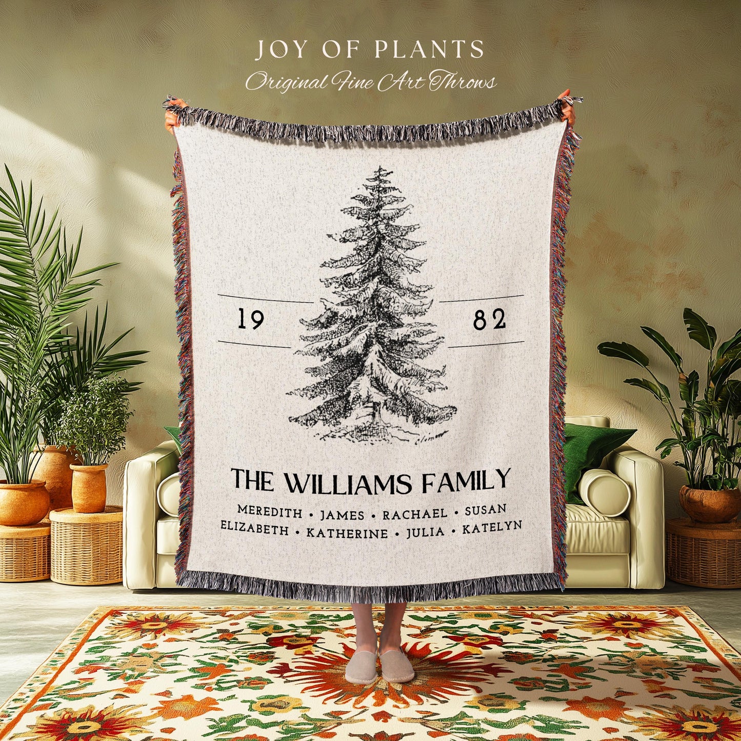 Vintage Family Tree Blanket | Christmas Gift Custom Family Tree Personalized Tapestry Meaningful Gift for Grandma Sentimental Family Gift |