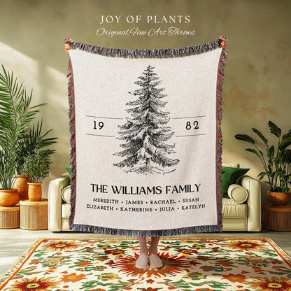 Vintage Family Tree Blanket | Christmas Gift Custom Family Tree Personalized Tapestry Meaningful Gift for Grandma Sentimental Family Gift |