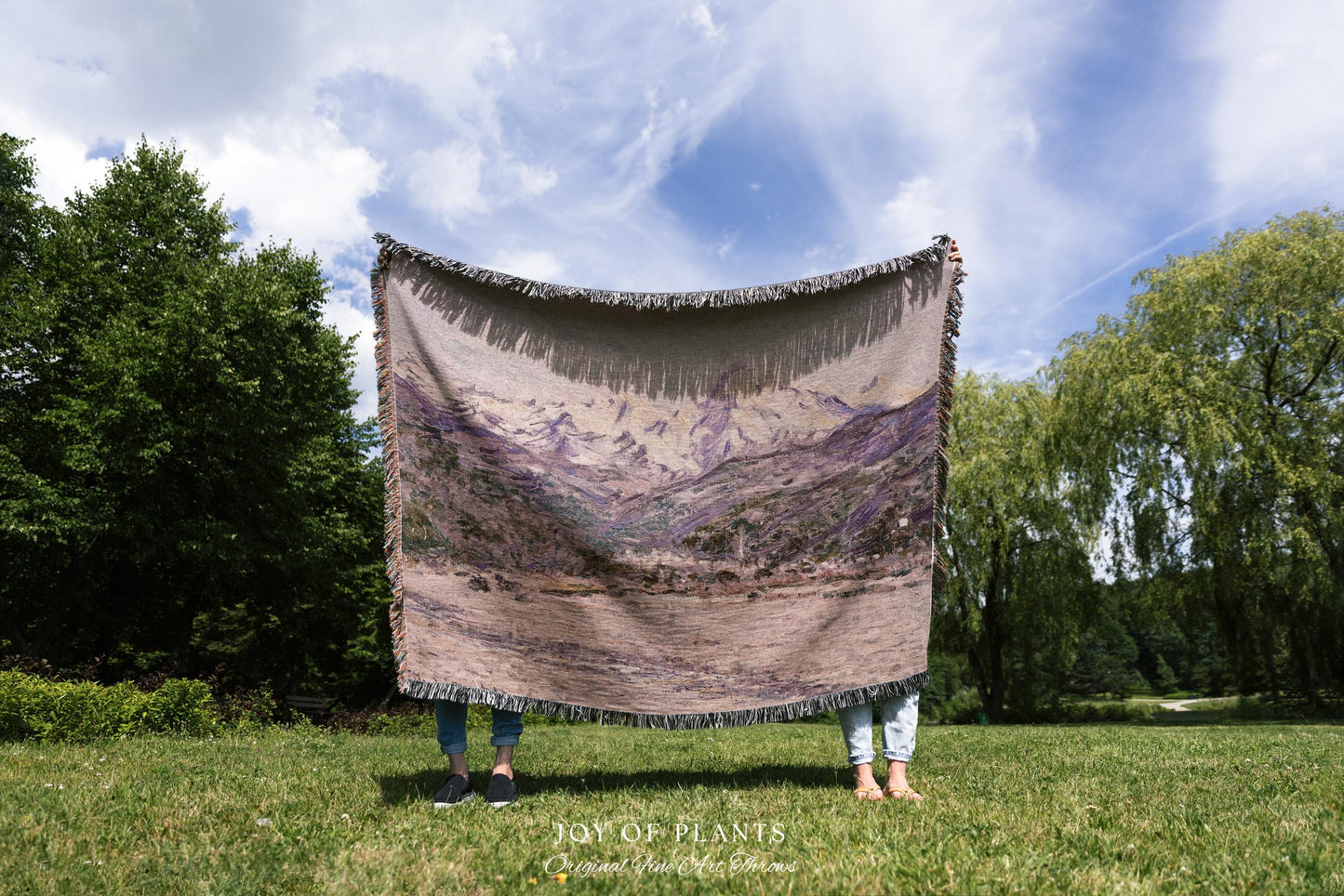 The Mountains in the Creuse Blanket Monet Fine Art Tapestry Throw | Serene Mountain Landscape Soft Muted Earthy Tones Cottagecore Blanket