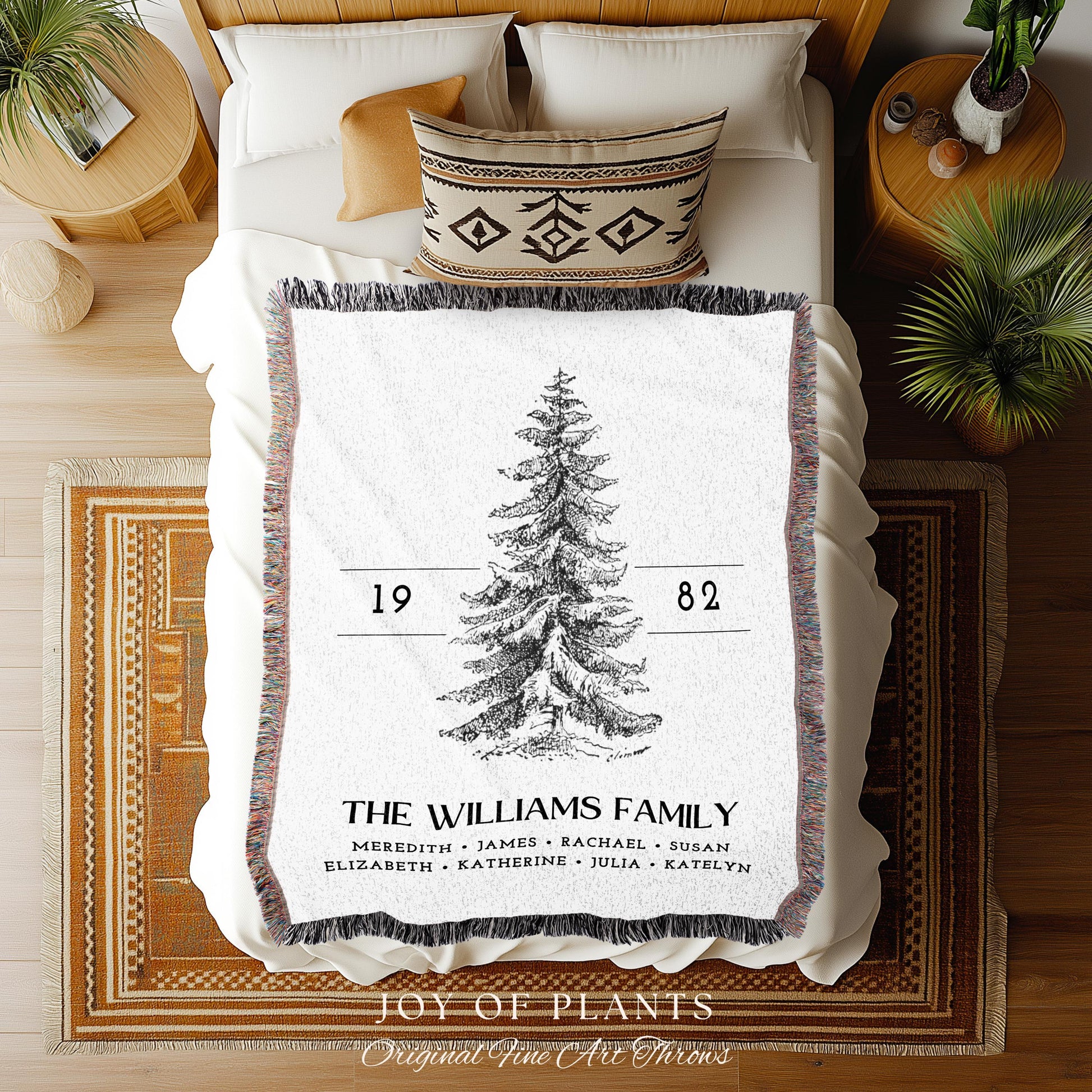 Vintage Family Tree Blanket | Christmas Gift Custom Family Tree Personalized Tapestry Meaningful Gift for Grandma Sentimental Family Gift |