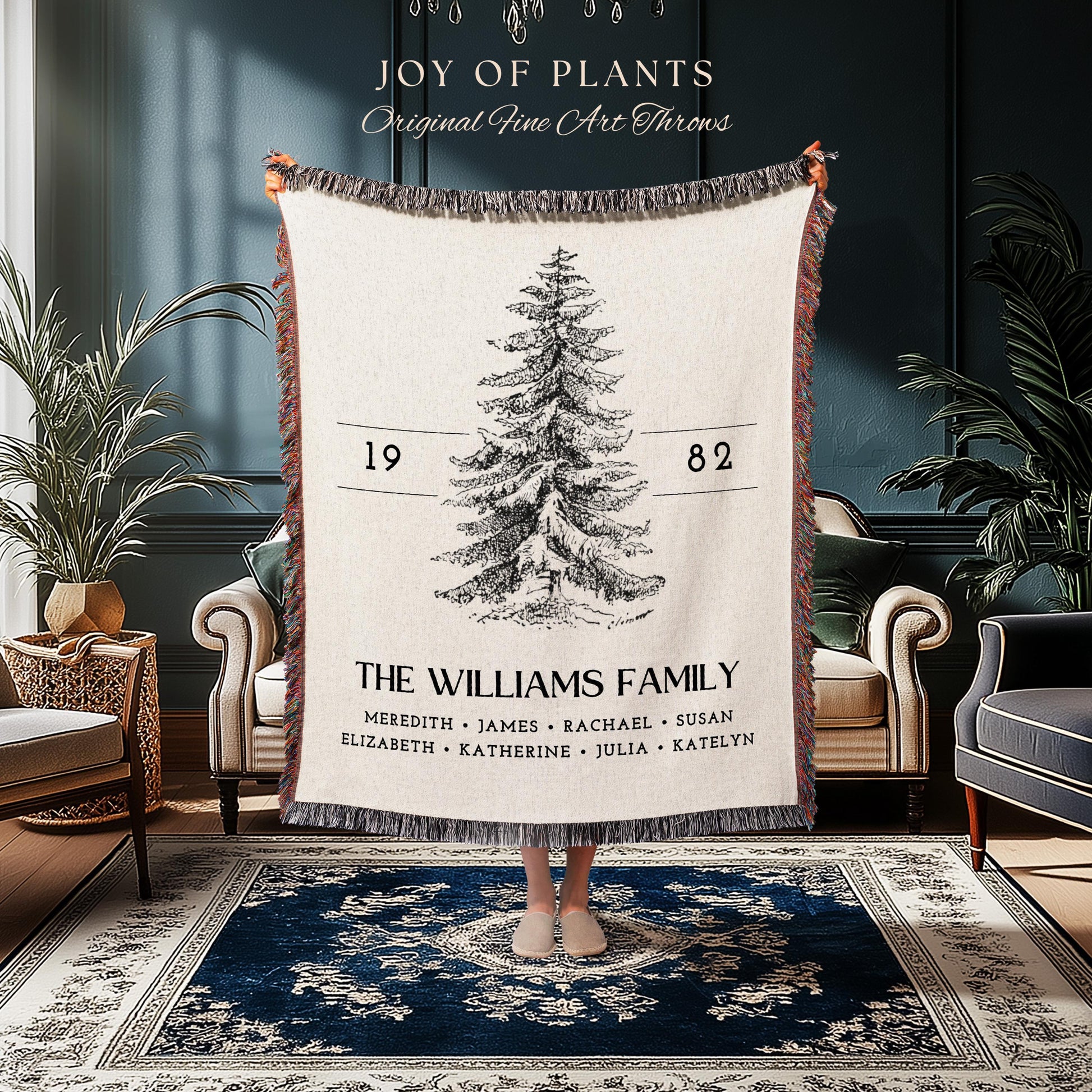 Vintage Family Tree Blanket | Christmas Gift Custom Family Tree Personalized Tapestry Meaningful Gift for Grandma Sentimental Family Gift |