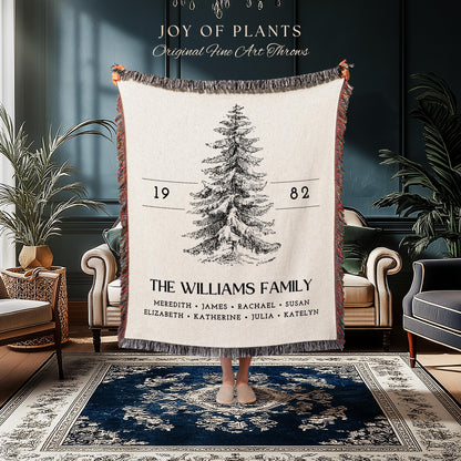 Vintage Family Tree Blanket | Christmas Gift Custom Family Tree Personalized Tapestry Meaningful Gift for Grandma Sentimental Family Gift |