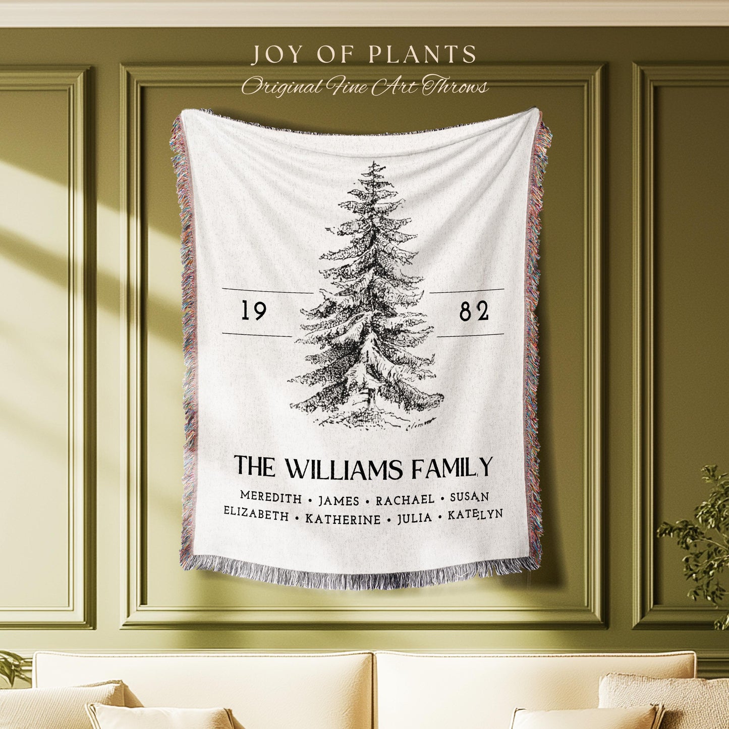 Vintage Family Tree Blanket | Christmas Gift Custom Family Tree Personalized Tapestry Meaningful Gift for Grandma Sentimental Family Gift |