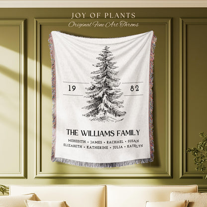 Vintage Family Tree Blanket | Christmas Gift Custom Family Tree Personalized Tapestry Meaningful Gift for Grandma Sentimental Family Gift |