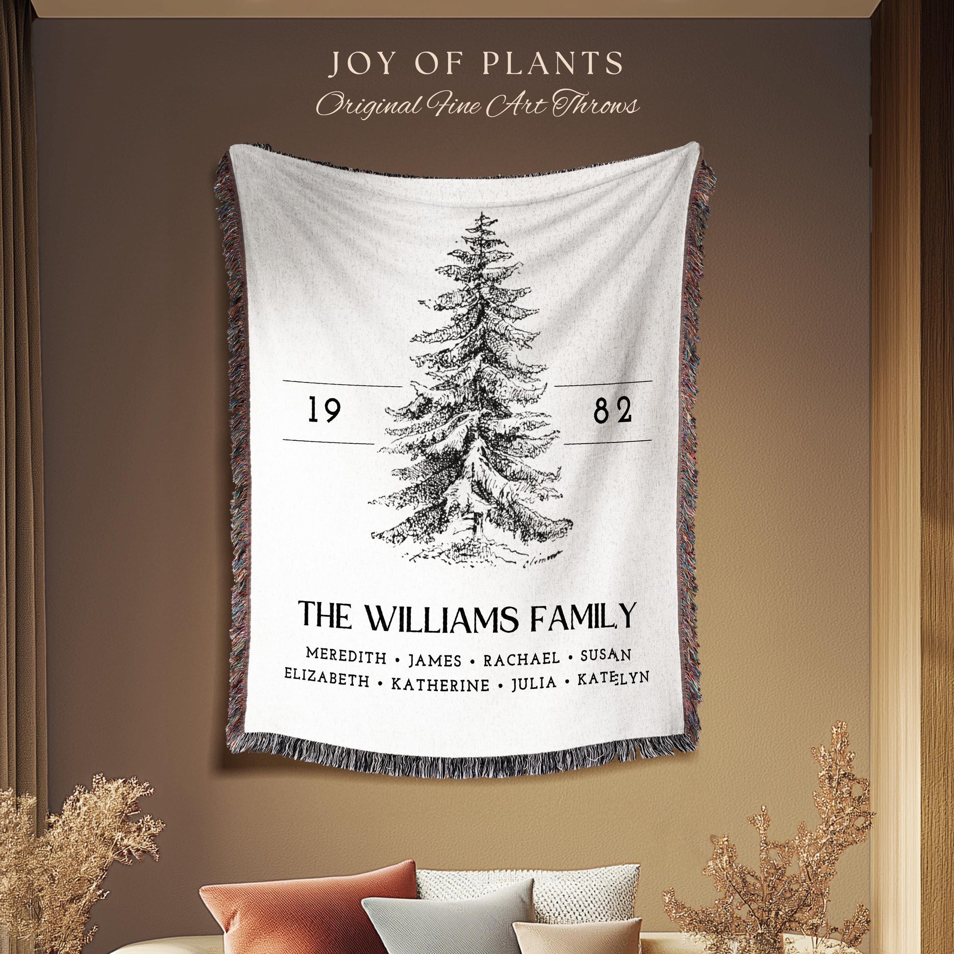 Vintage Family Tree Blanket | Christmas Gift Custom Family Tree Personalized Tapestry Meaningful Gift for Grandma Sentimental Family Gift |