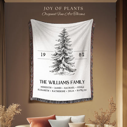 Vintage Family Tree Blanket | Christmas Gift Custom Family Tree Personalized Tapestry Meaningful Gift for Grandma Sentimental Family Gift |