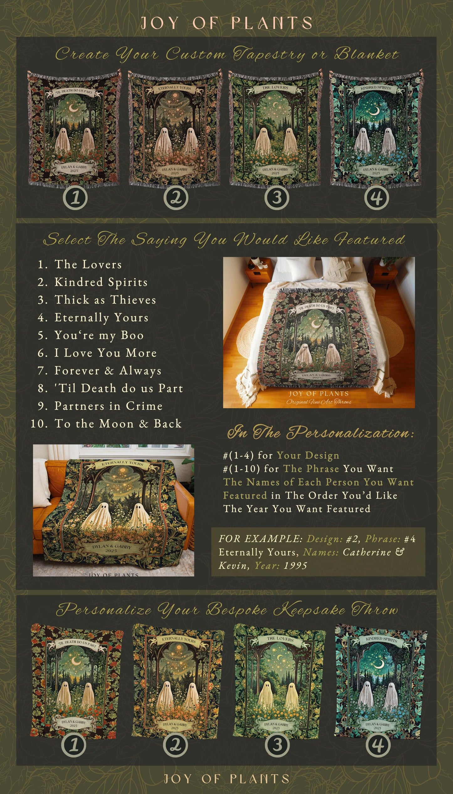 Ghostly Garden Kindred Spirits Throw | Cottagecore Wedding Custom Gift Celestial Spirits Autumn Aesthetic Whimsical Personalized Cozy Gothic