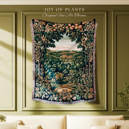 Magical Kingdom Folklore Tapestry Woven | Medieval Botanical Gothic Victorian Fairytale Garden Throw Blanket Romantic Victorian Landscape |