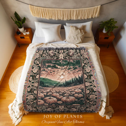 Magic Celestial Moon Woven Tapestry Throw Wall Hanging | Cozy Spooky Halloween Night Sky Blanket Rustic Pumpkin Fall Academia Whimsical Home