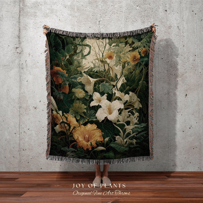 Whimsigoth Decor Blanket | Jungle Tapestry Blanket Botanical Fairy Grunge Room Decor Fairycore Floral Cottagecore Blanket Botanical Throw |