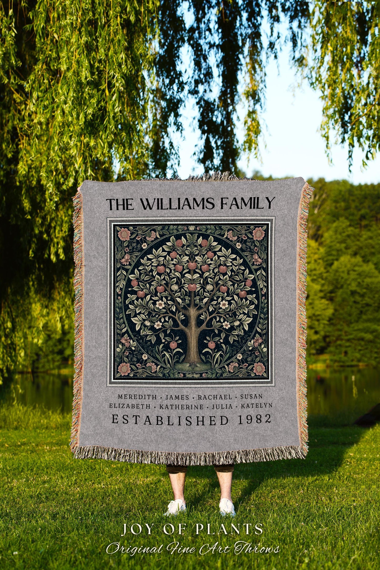 Cozy Family Tree Heritage Blanket | Personalized Keepsake Tapestry Custom Gift From Grandchildren Sentimental Last Name and Established Date