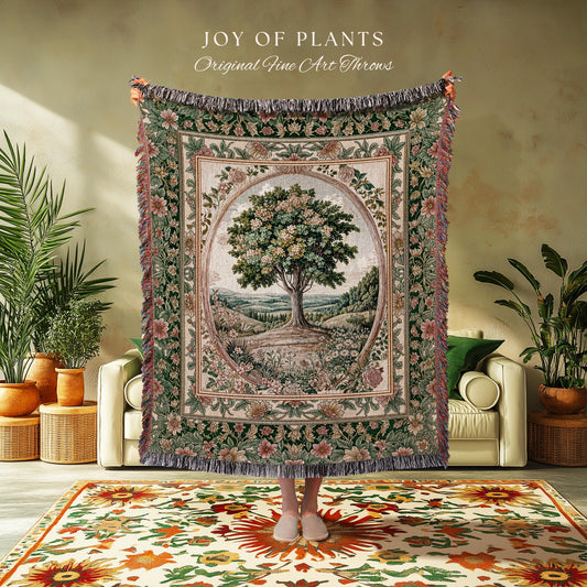 Chateau Garden Tree of Life Tapestry Blanket Jacquard Woven Coverlet