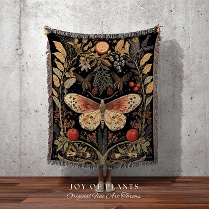 Dark Academia Blanket Woven Tapestry Cottagecore Decor Celestial Butterfly Decor Dark Cottagecore Moth Blanket Woven Tapestry Mystical