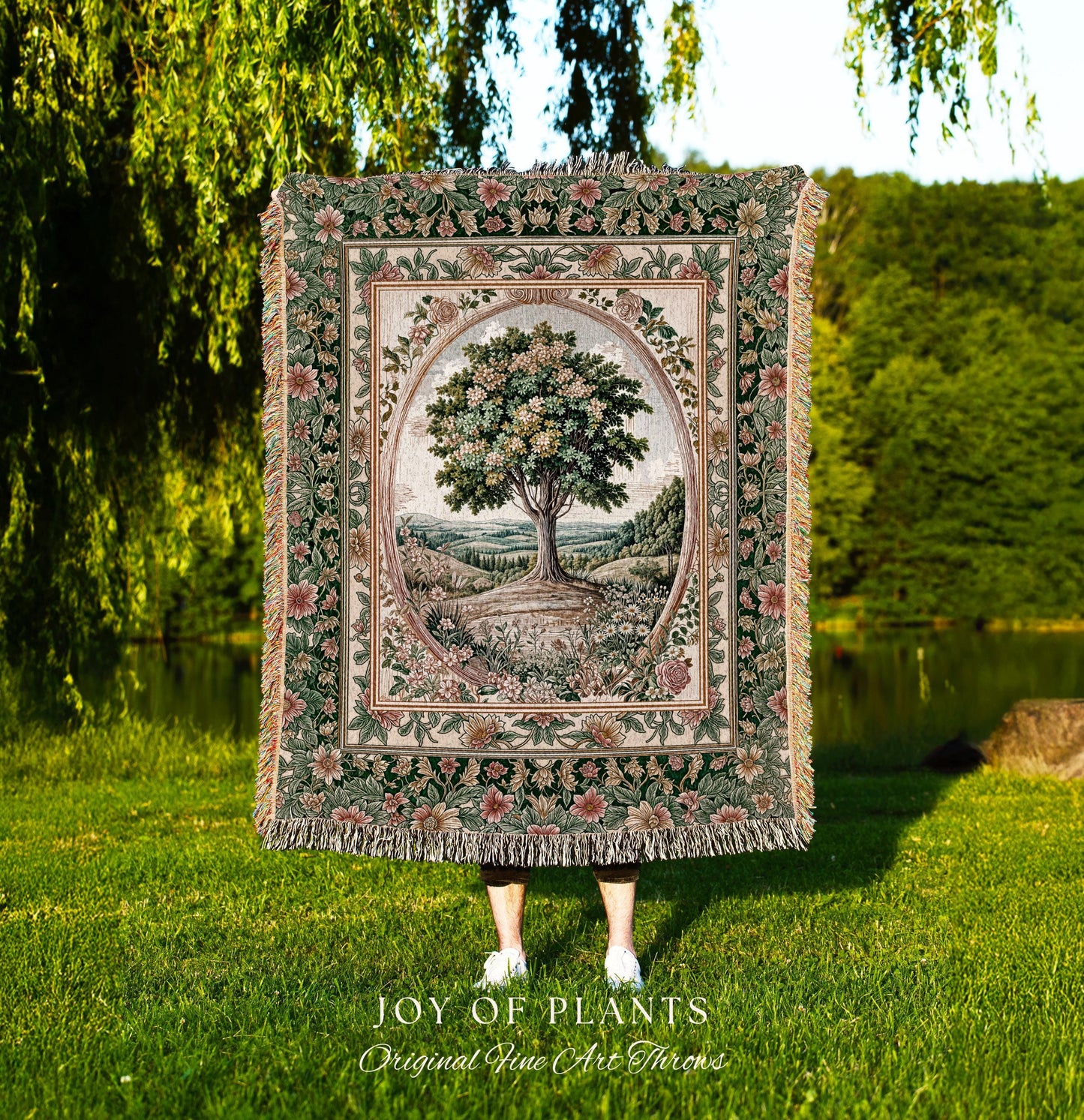 Chateau Garden Tree of Life Tapestry Blanket Jacquard Woven Coverlet