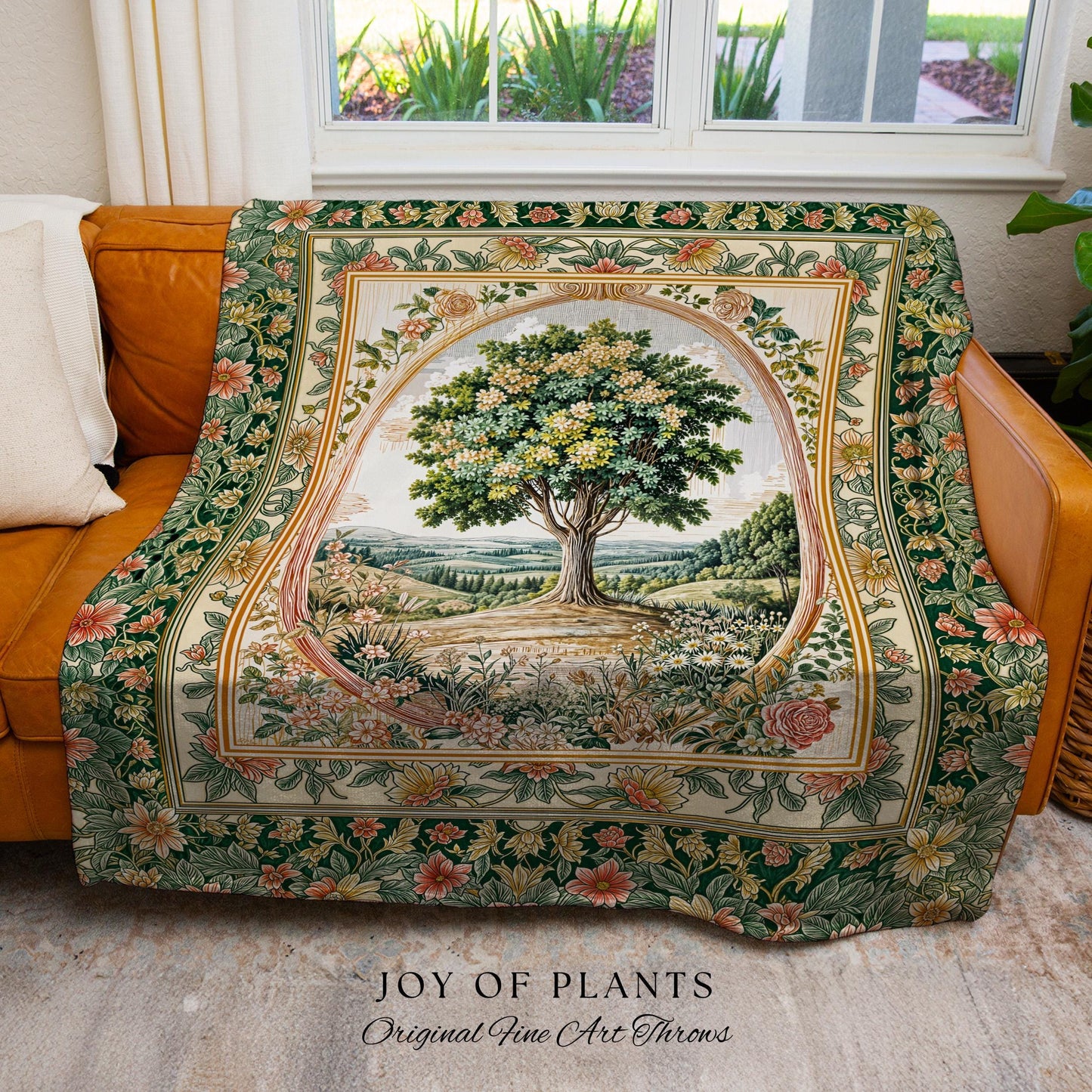 Chateau Garden Tree of Life Tapestry Blanket Jacquard Woven Coverlet